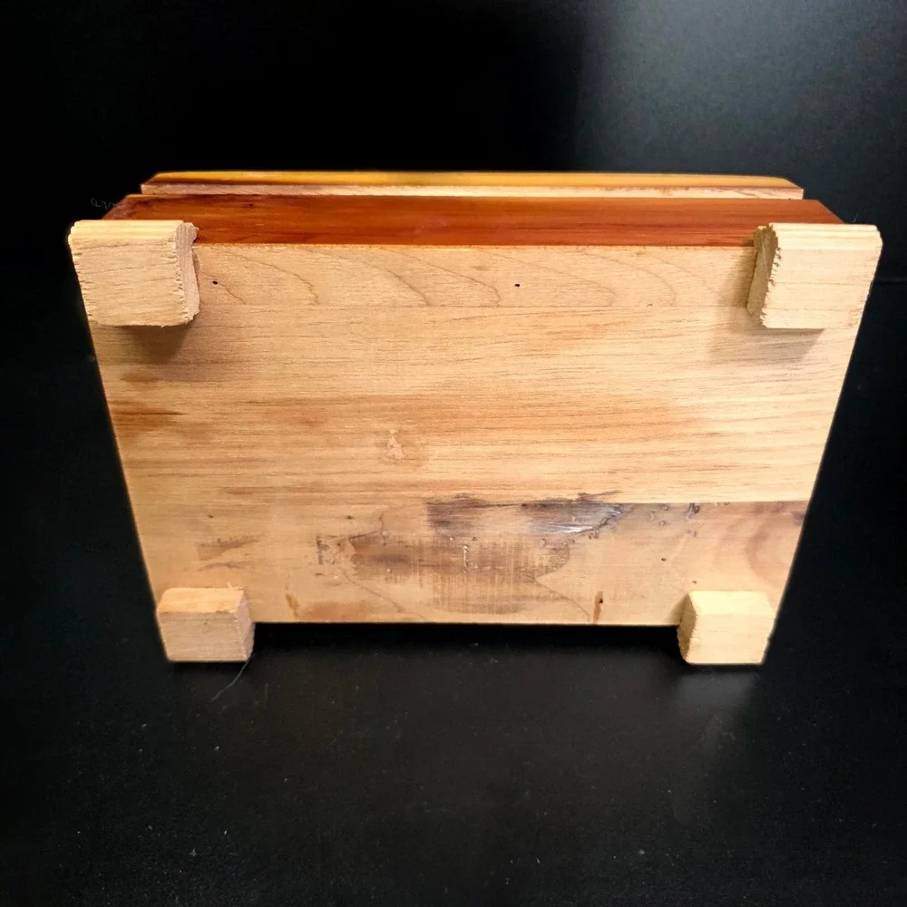 Cedar Wood Trinket Box Small Brown Dutch Windmill Vintage Decor Cottagecore Art